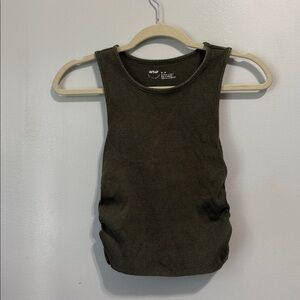 Aerie Ribbed Cropped Ruched Tank Top Olive Green Size Medium